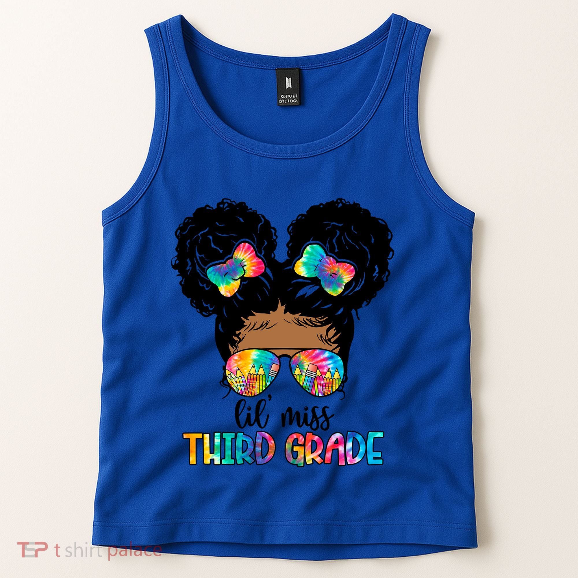 Lil Miss Third Grade Messy Bun Tie Dye African Afro Gift Tank Top