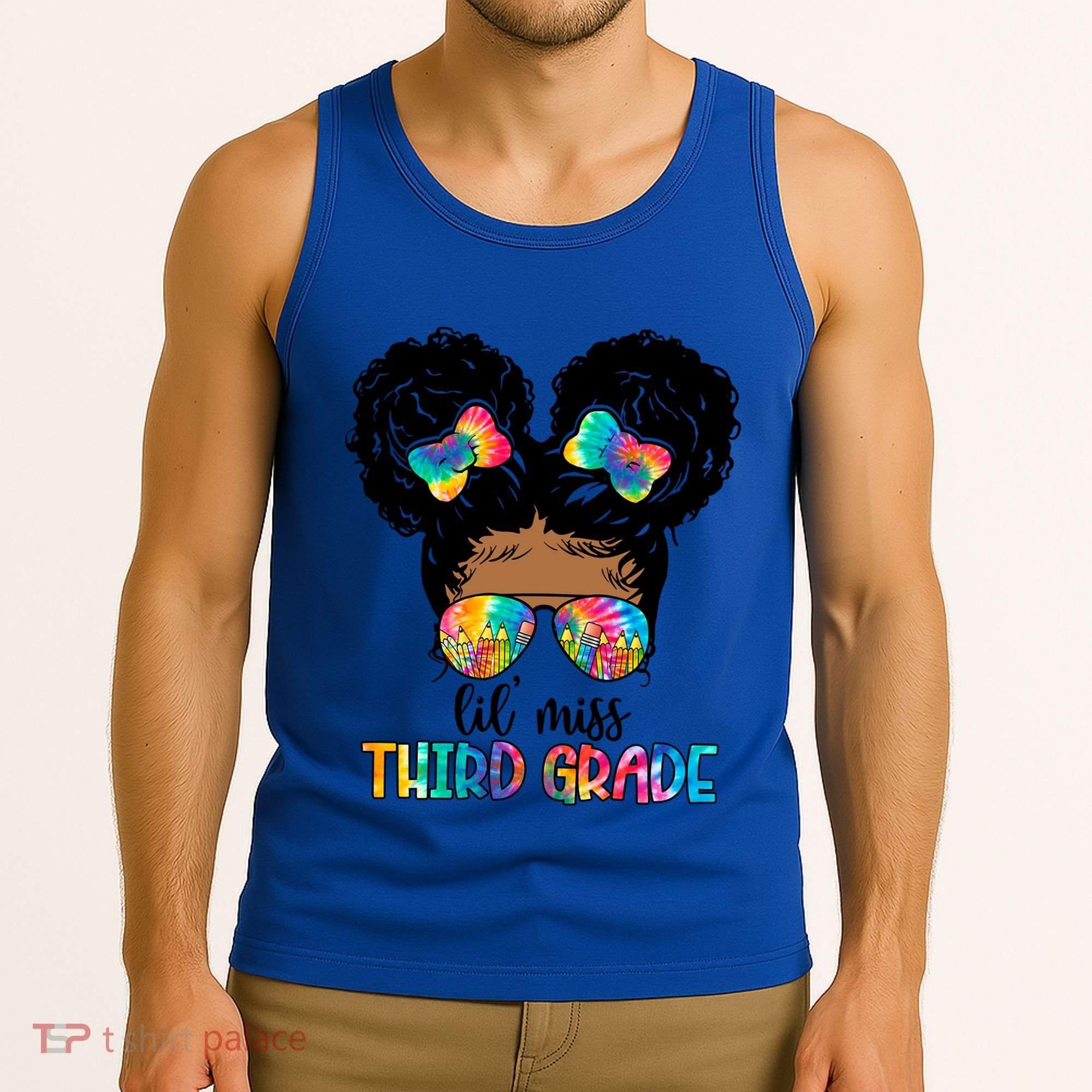 Lil Miss Third Grade Messy Bun Tie Dye African Afro Gift Tank Top