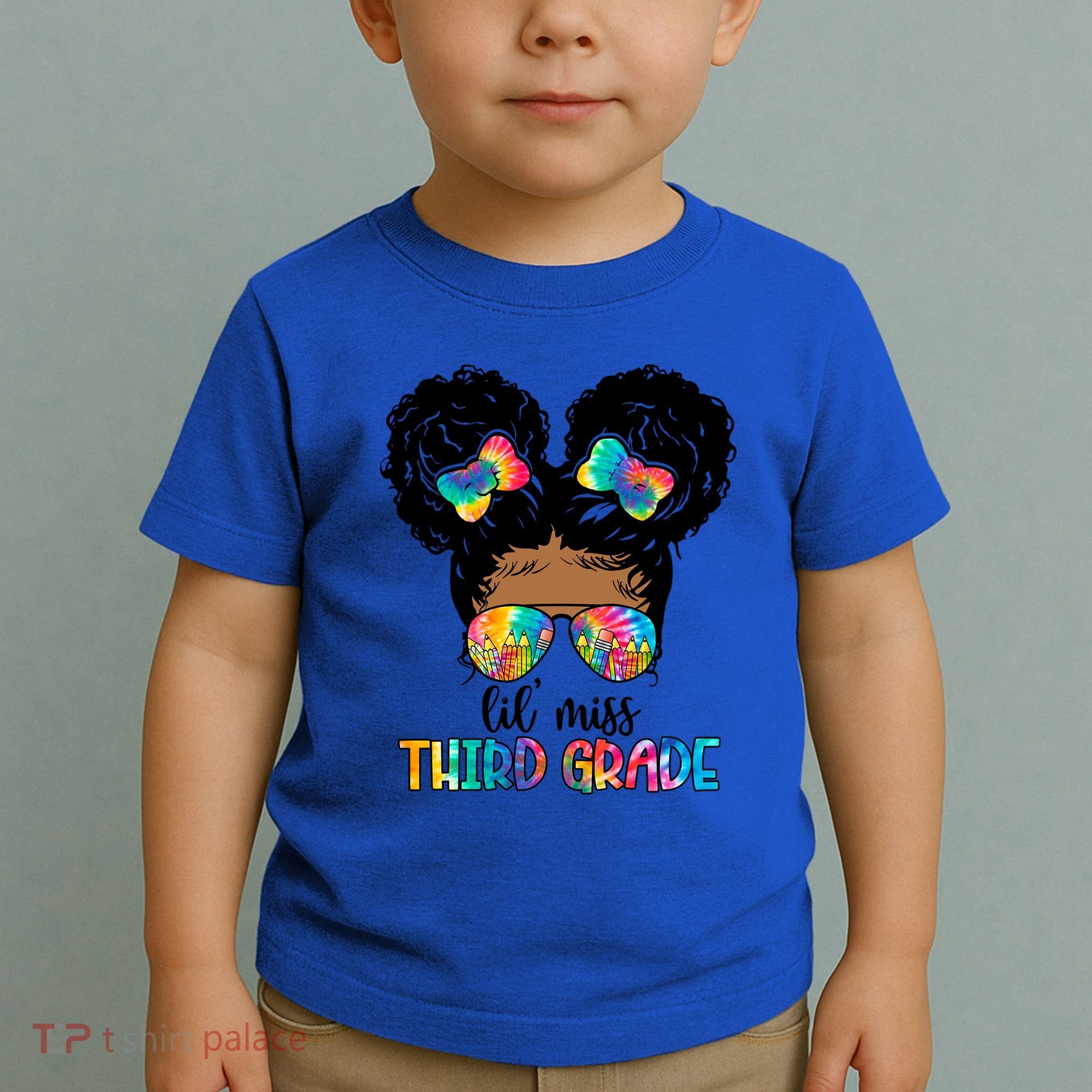 Lil Miss Third Grade Messy Bun Tie Dye African Afro Gift Toddler T-Shirt