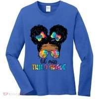 Lil Miss Third Grade Messy Bun Tie Dye African Afro Gift Women's Long Sleeve Shirt thumb 0