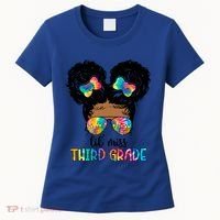 Lil Miss Third Grade Messy Bun Tie Dye African Afro Gift Women's T-Shirt thumb 0