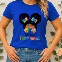 Lil Miss Third Grade Messy Bun Tie Dye African Afro Gift Women's T-Shirt thumb 2