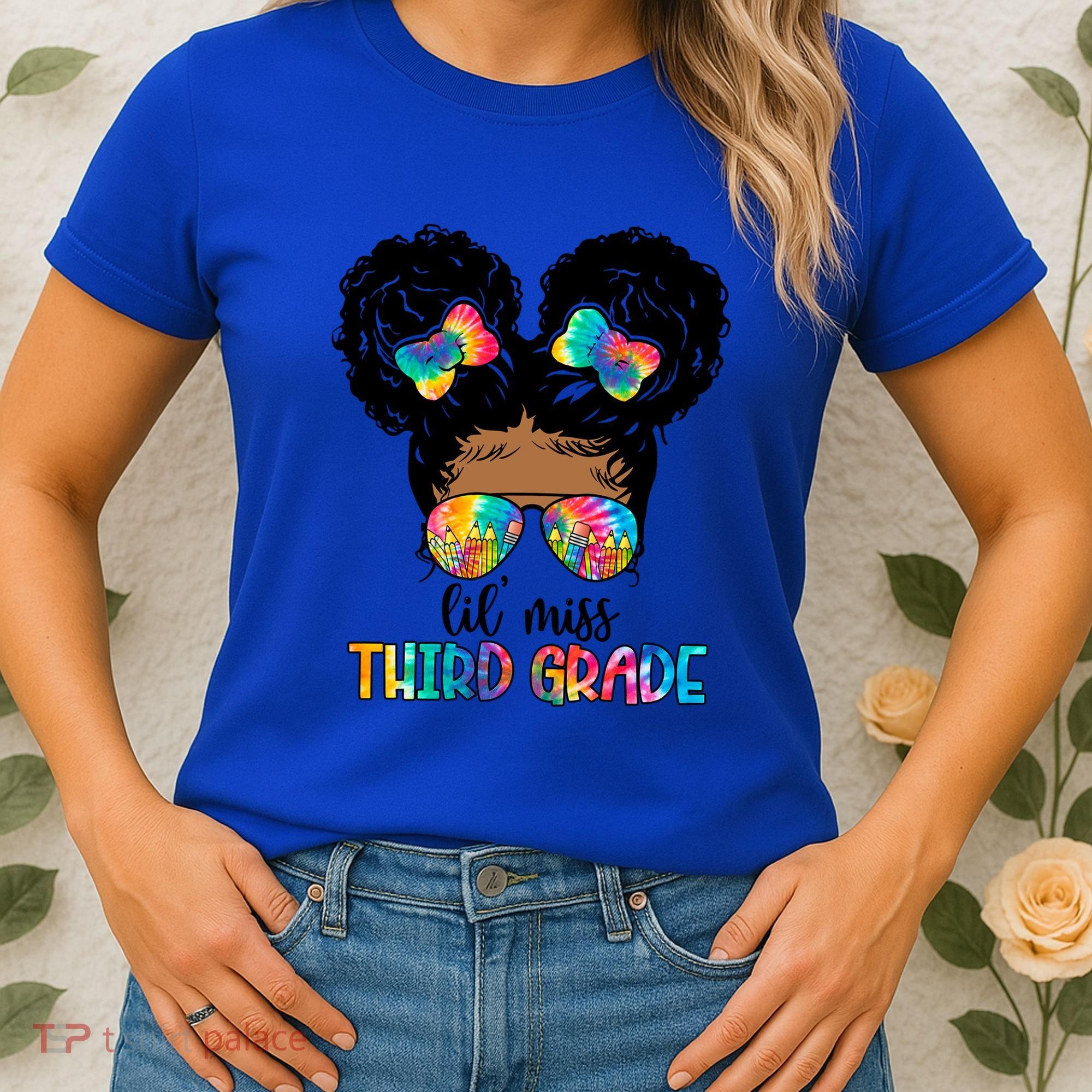 Lil Miss Third Grade Messy Bun Tie Dye African Afro Gift Women's T-Shirt