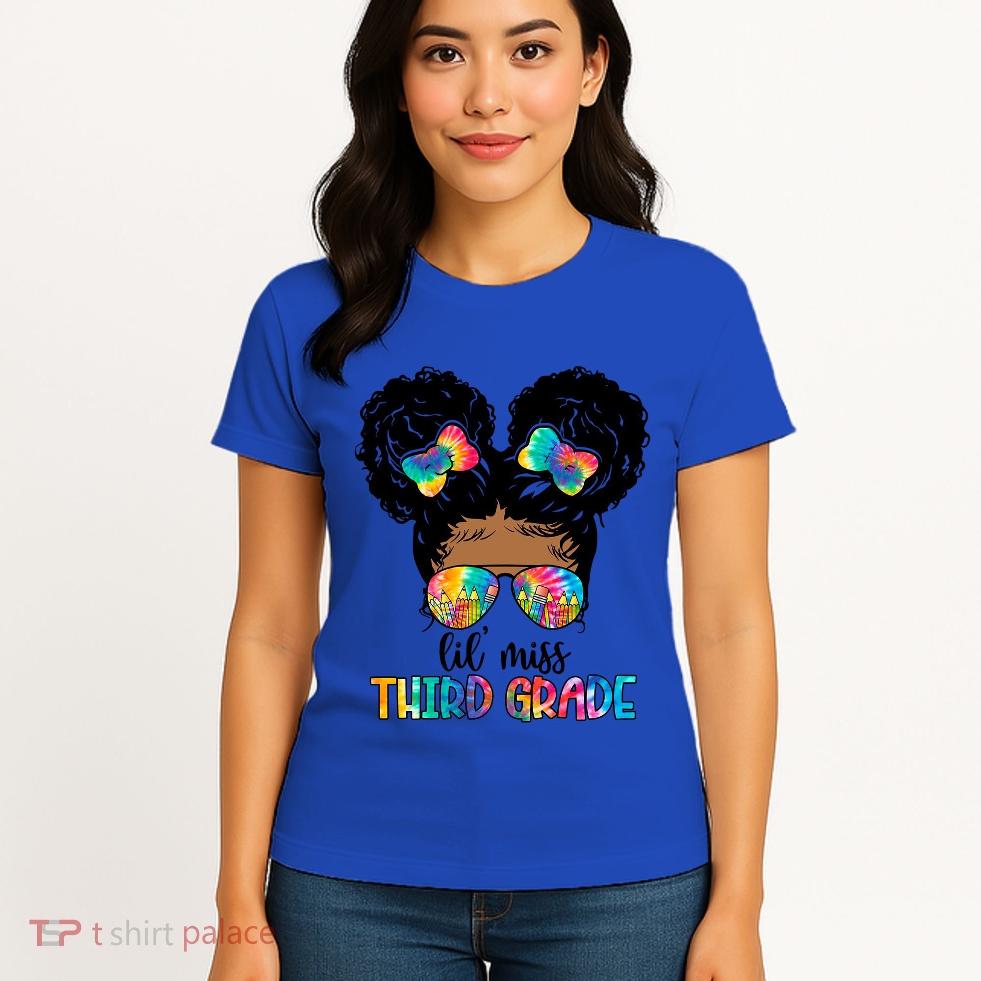 Lil Miss Third Grade Messy Bun Tie Dye African Afro Gift Women's T-Shirt