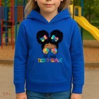Lil Miss Third Grade Messy Bun Tie Dye African Afro Gift Kids Hoodie thumb 3