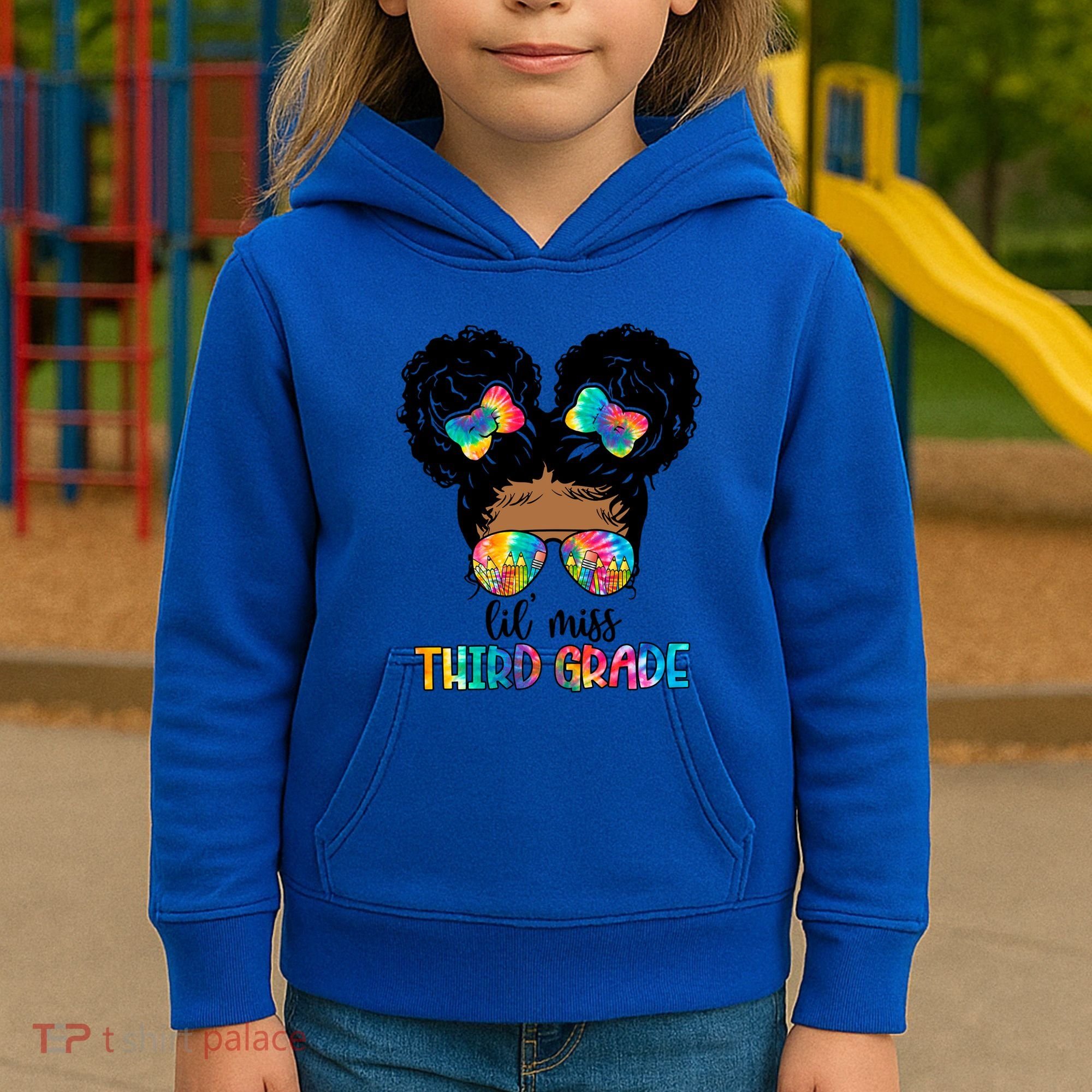 Lil Miss Third Grade Messy Bun Tie Dye African Afro Gift Kids Hoodie