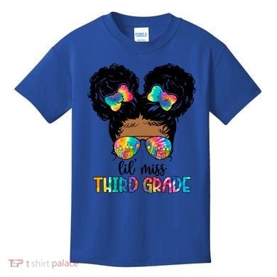 Lil Miss Third Grade Messy Bun Tie Dye African Afro Gift Kids T-Shirt