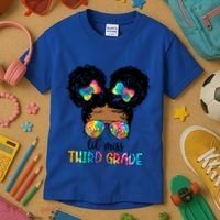 Lil Miss Third Grade Messy Bun Tie Dye African Afro Gift Kids T-Shirt thumb 3