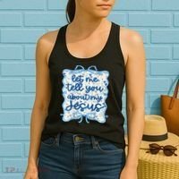 Let Me Tell You About My Jesus Blue Coquette Bow Christian Women's Tank Top thumb 2