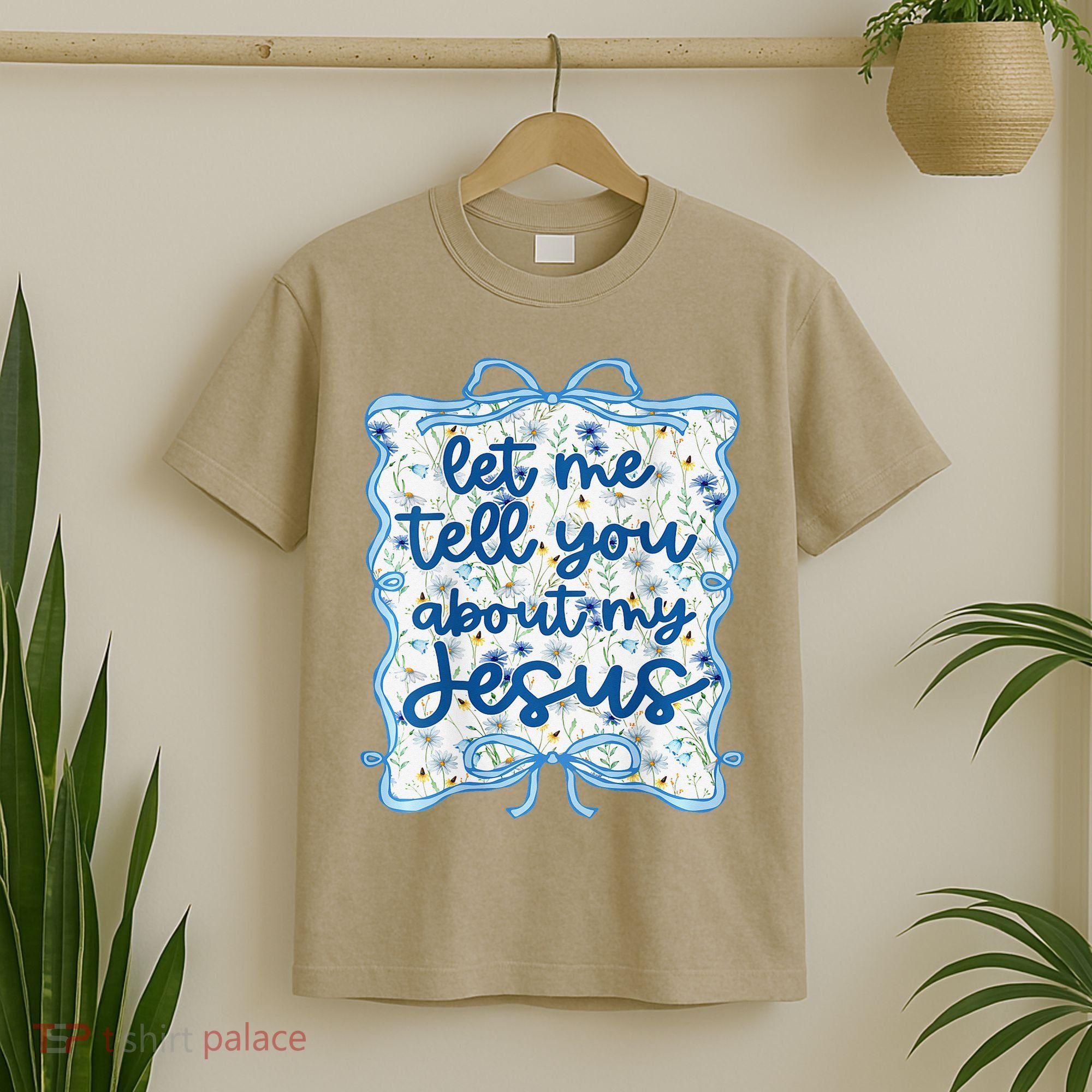 Let Me Tell You About My Jesus Blue Coquette Bow Christian T-Shirt