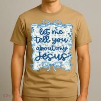 Let Me Tell You About My Jesus Blue Coquette Bow Christian T-Shirt thumb 3