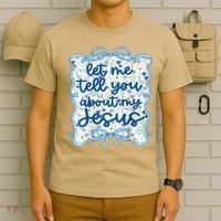 Let Me Tell You About My Jesus Blue Coquette Bow Christian T-Shirt thumb 6
