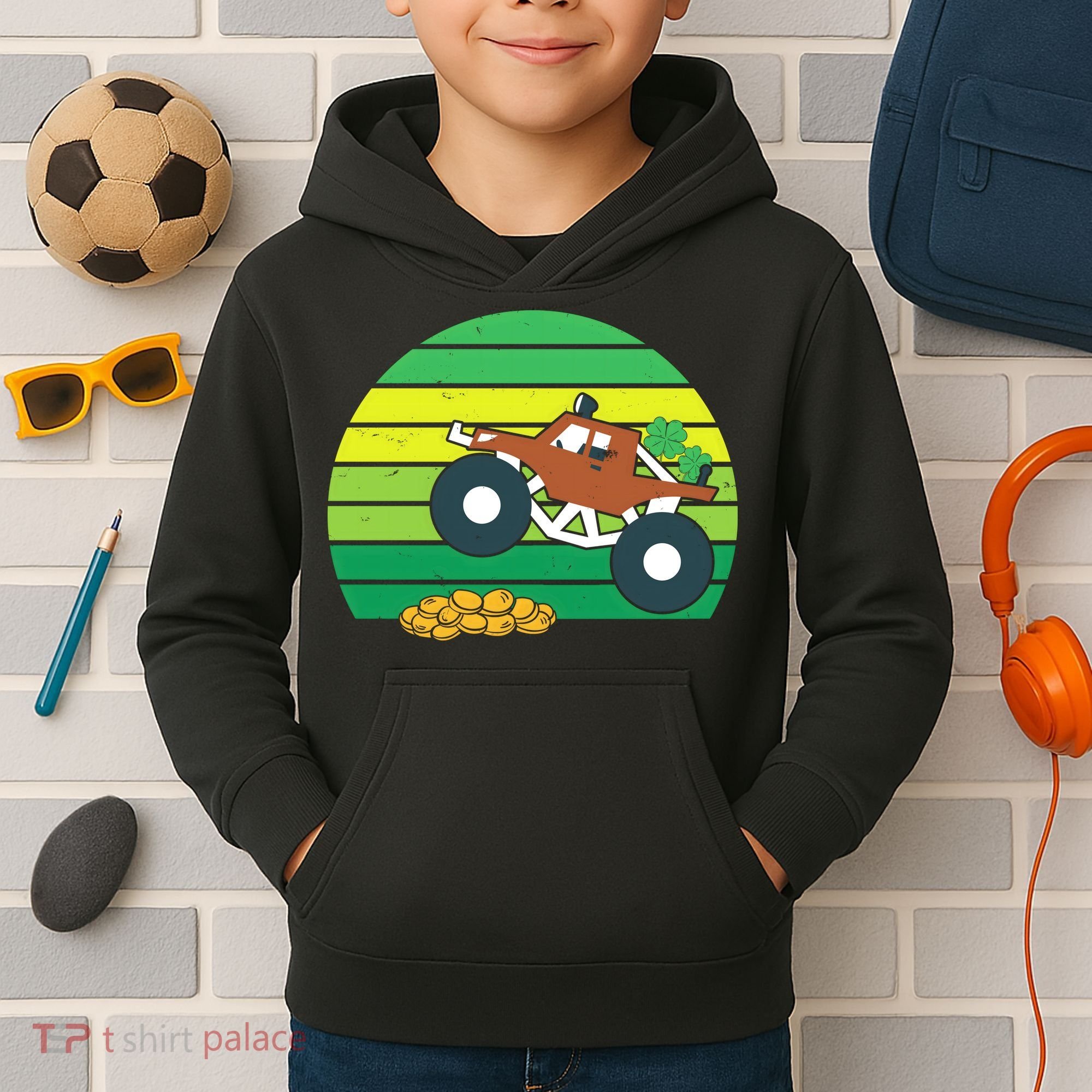 Lucky Monster Truck St Patrick's Day Kids Hoodie