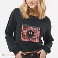 Little Miss Threenager 3rd birthday Boho Cute Cropped Pullover Crew thumb 2