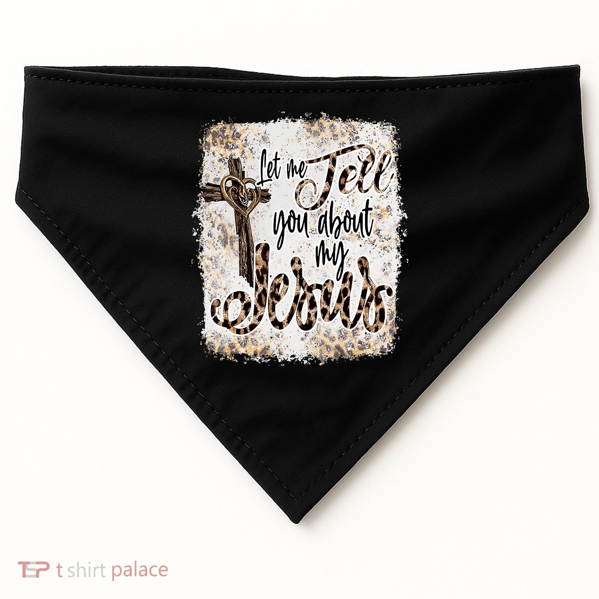 Let Me Tell You About My Jesus Leopard Bleached Bible USA-Made Doggie Bandana