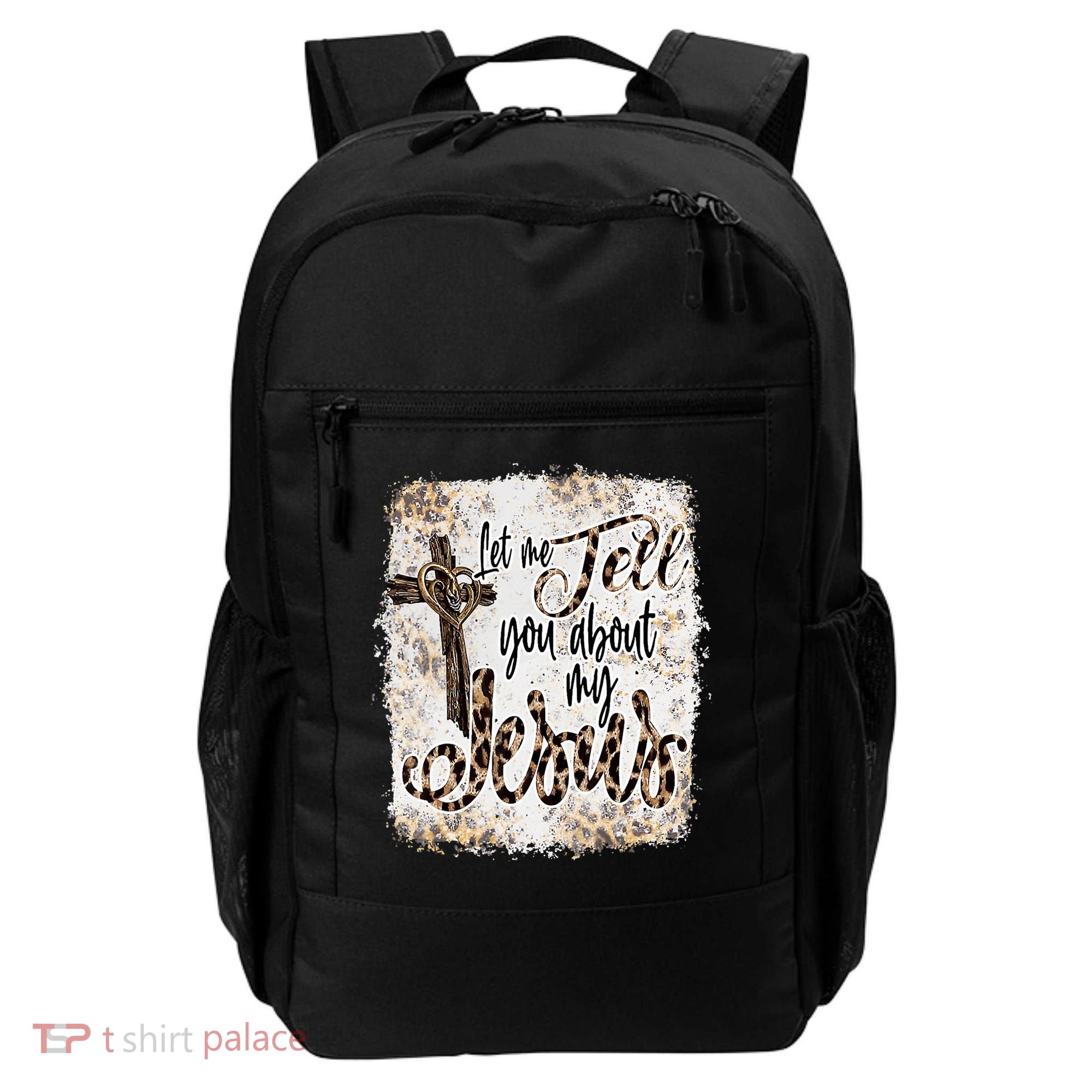 Let Me Tell You About My Jesus Leopard Bleached Bible Backpack