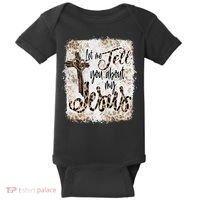 Let Me Tell You About My Jesus Leopard Bleached Bible Baby Bodysuit thumb 0