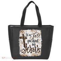 Let Me Tell You About My Jesus Leopard Bleached Bible Tote Bag thumb 0