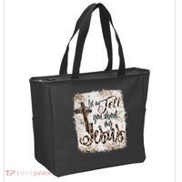 Let Me Tell You About My Jesus Leopard Bleached Bible Tote Bag thumb 2