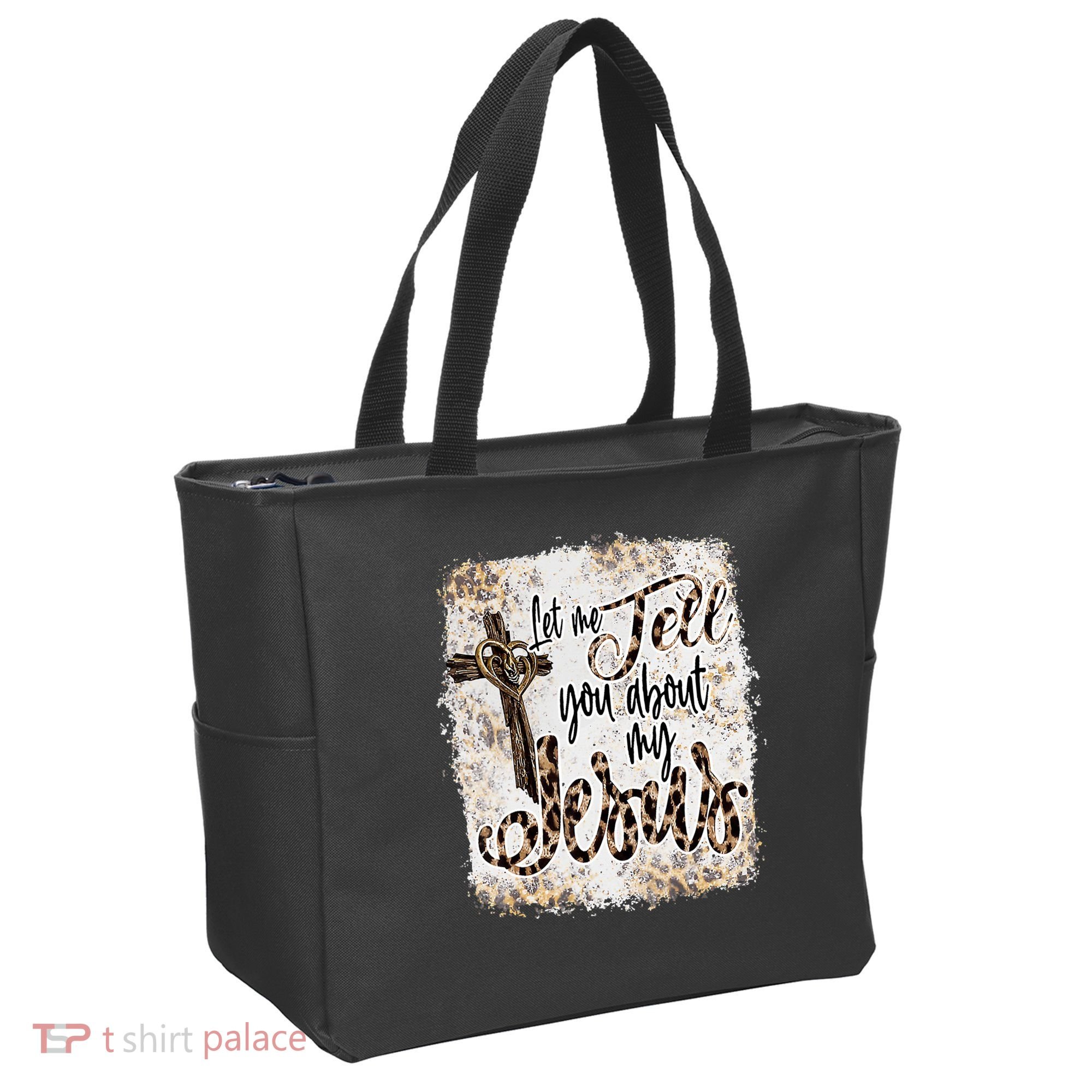 Let Me Tell You About My Jesus Leopard Bleached Bible Tote Bag