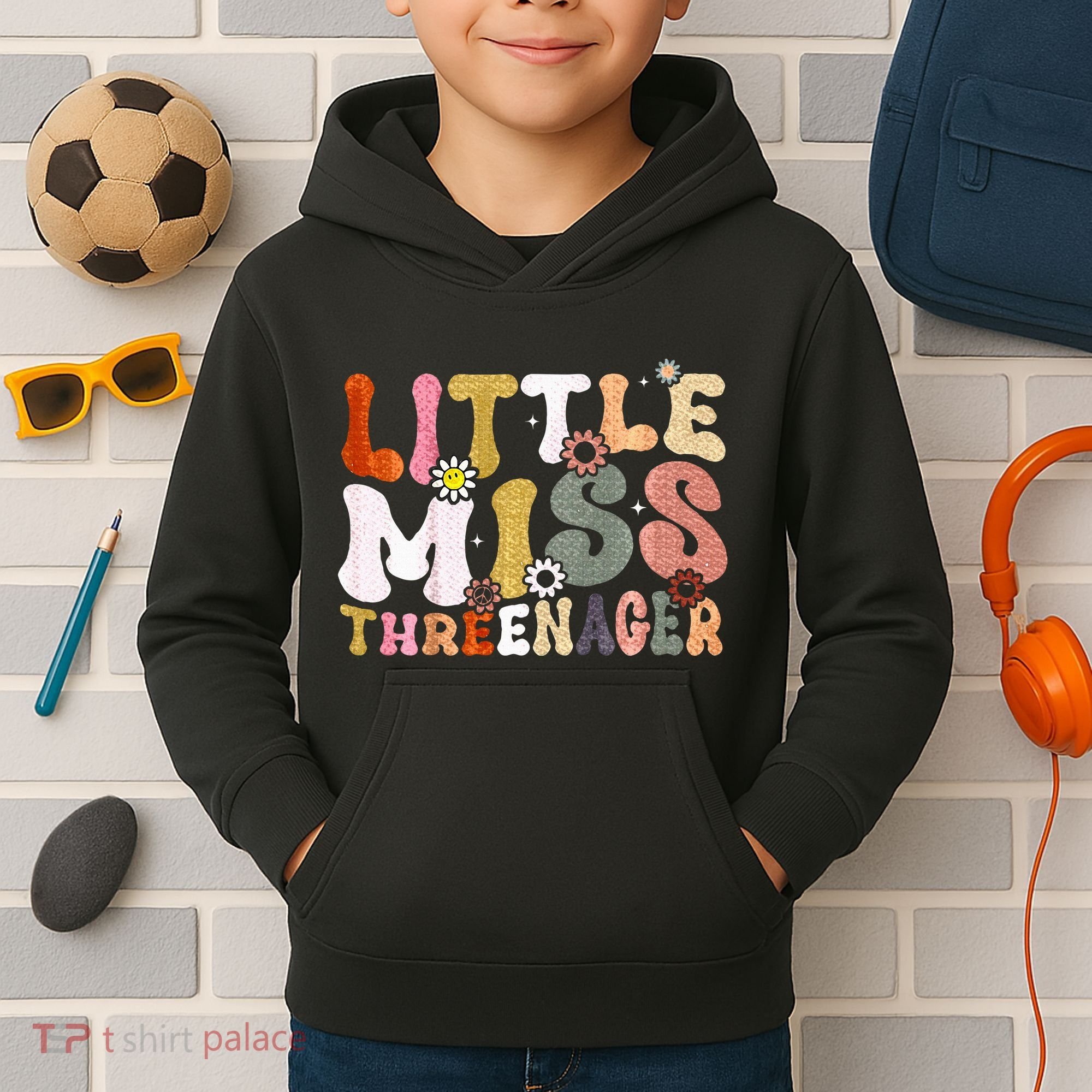 Little Miss Threenager 3rd Birthday Girl Boho Kids Hoodie