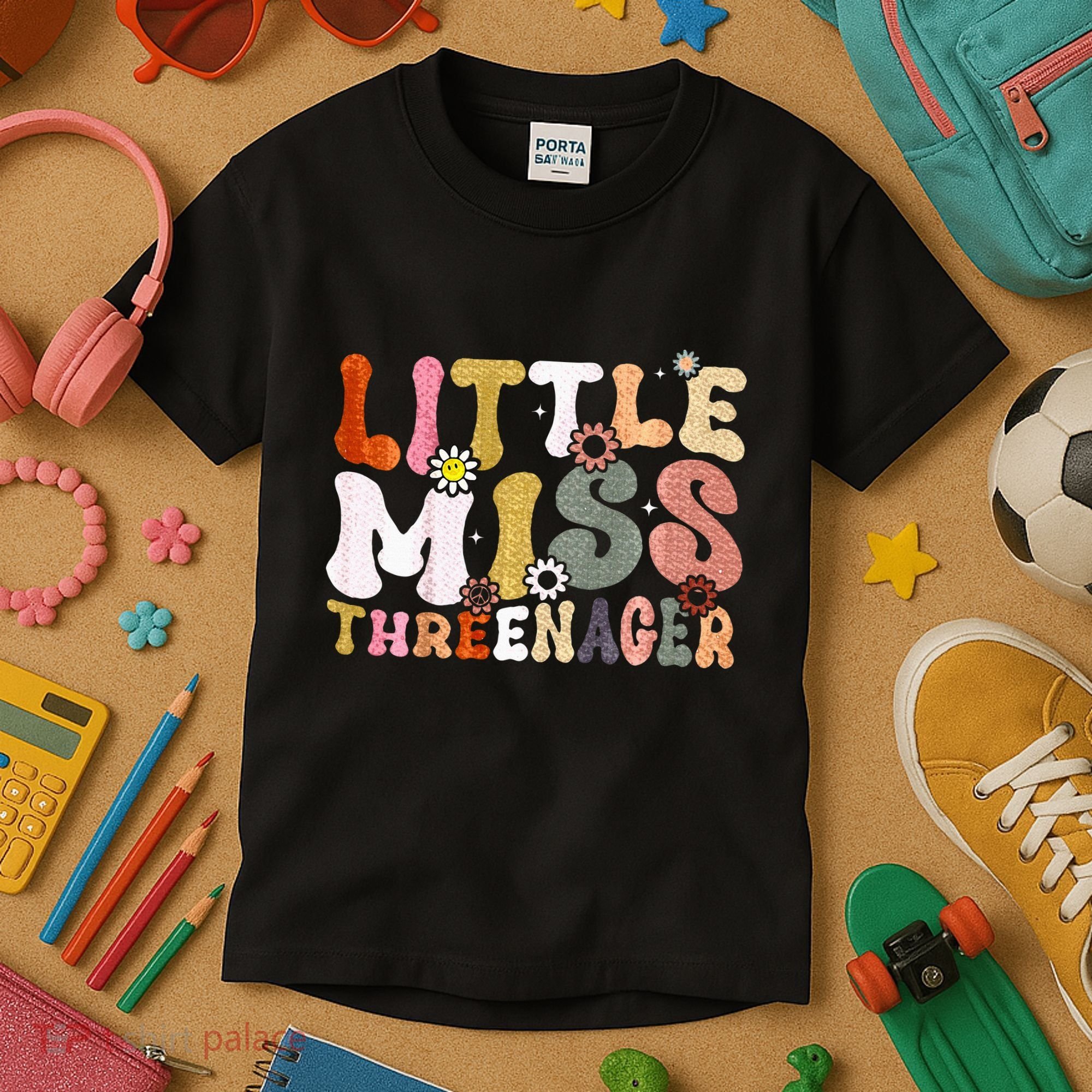 Little Miss Threenager 3rd Birthday Girl Boho Kids T-Shirt