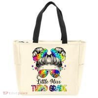Little Miss Third Grade Messy Bun Back To School Tote Bag thumb 0