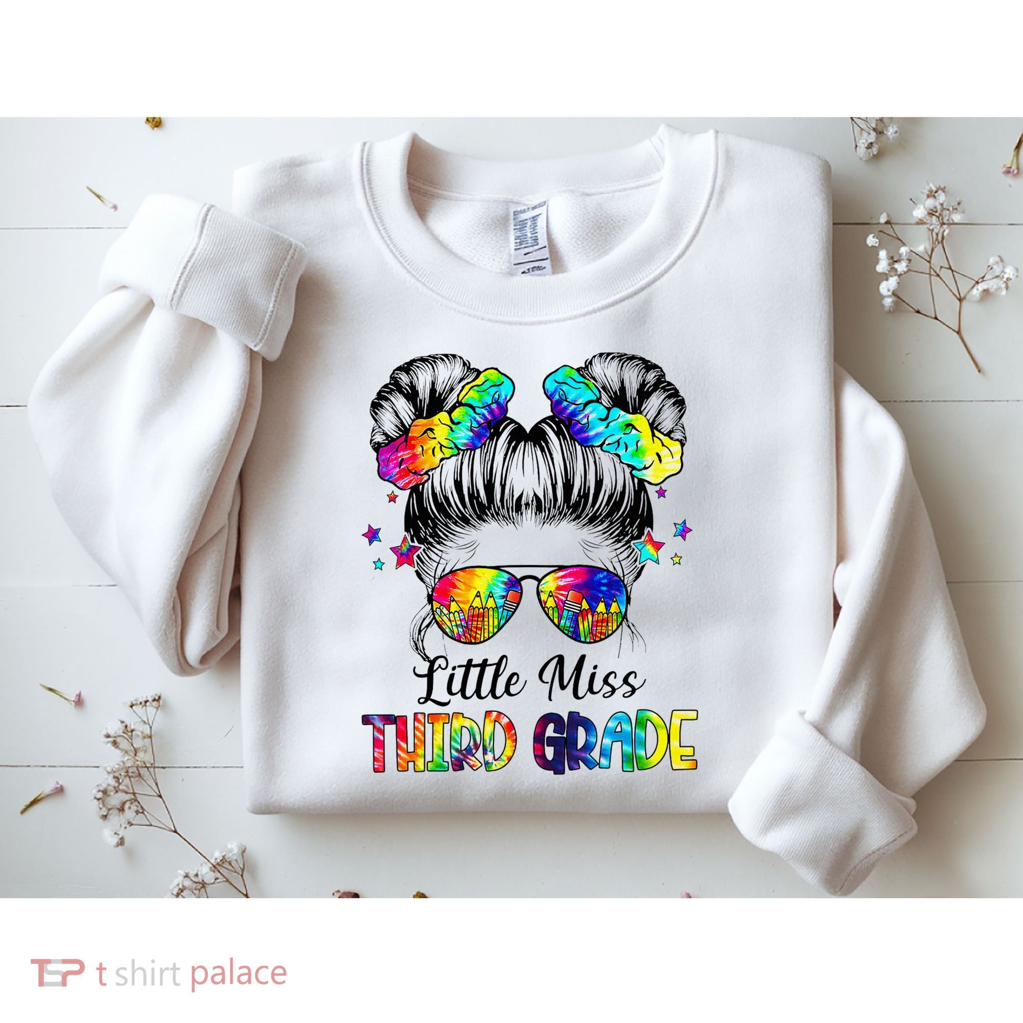 Little Miss Third Grade Messy Bun Back To School Sweatshirt
