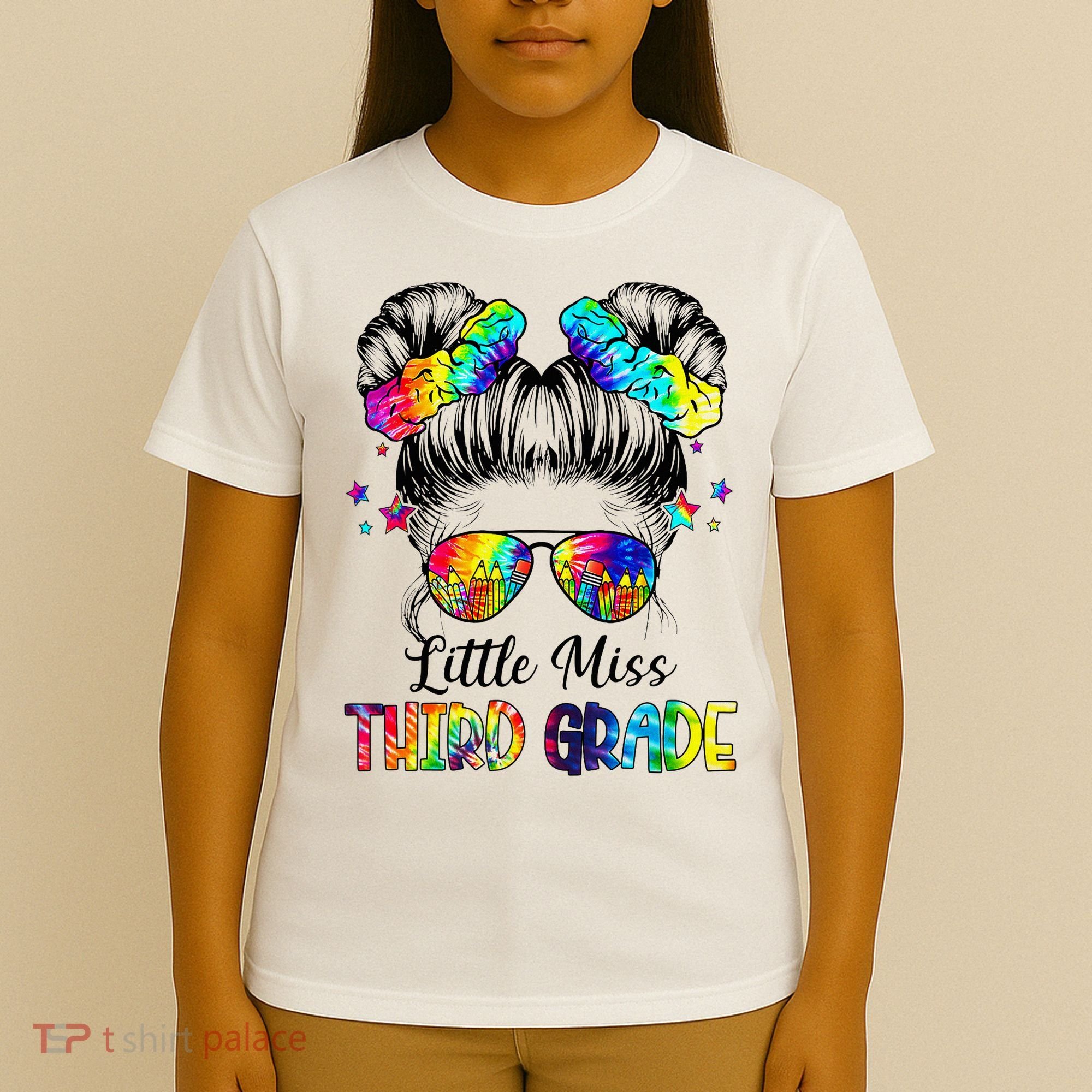 Little Miss Third Grade Messy Bun Back To School T-Shirt