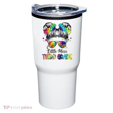Little Miss Third Grade Messy Bun Back To School Tumbler