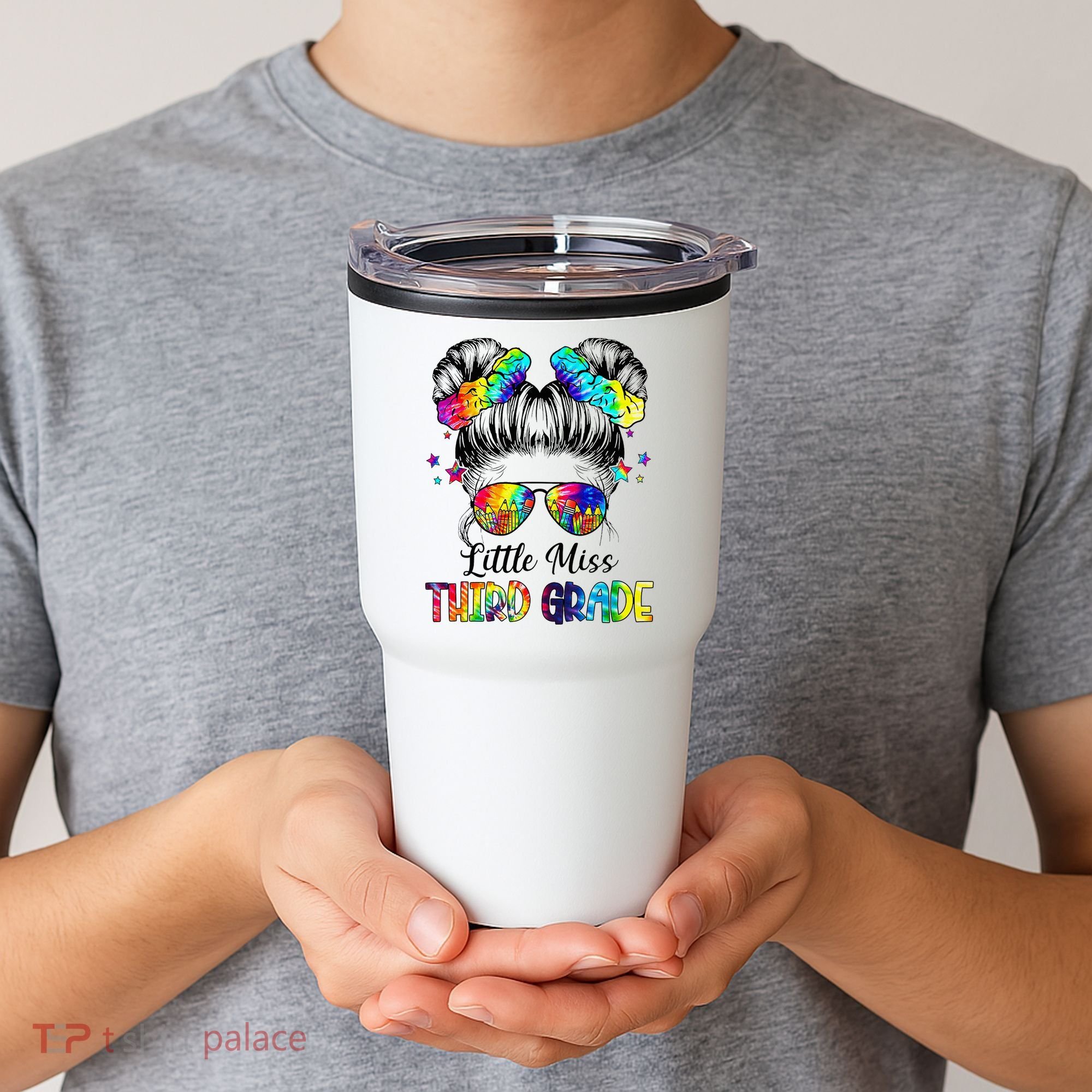 Little Miss Third Grade Messy Bun Back To School Tumbler