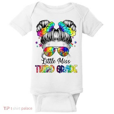 Little Miss Third Grade Messy Bun Back To School Baby Bodysuit