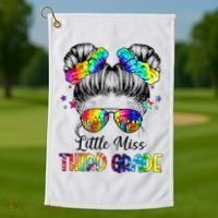 Little Miss Third Grade Messy Bun Back To School Golf Towel thumb 1