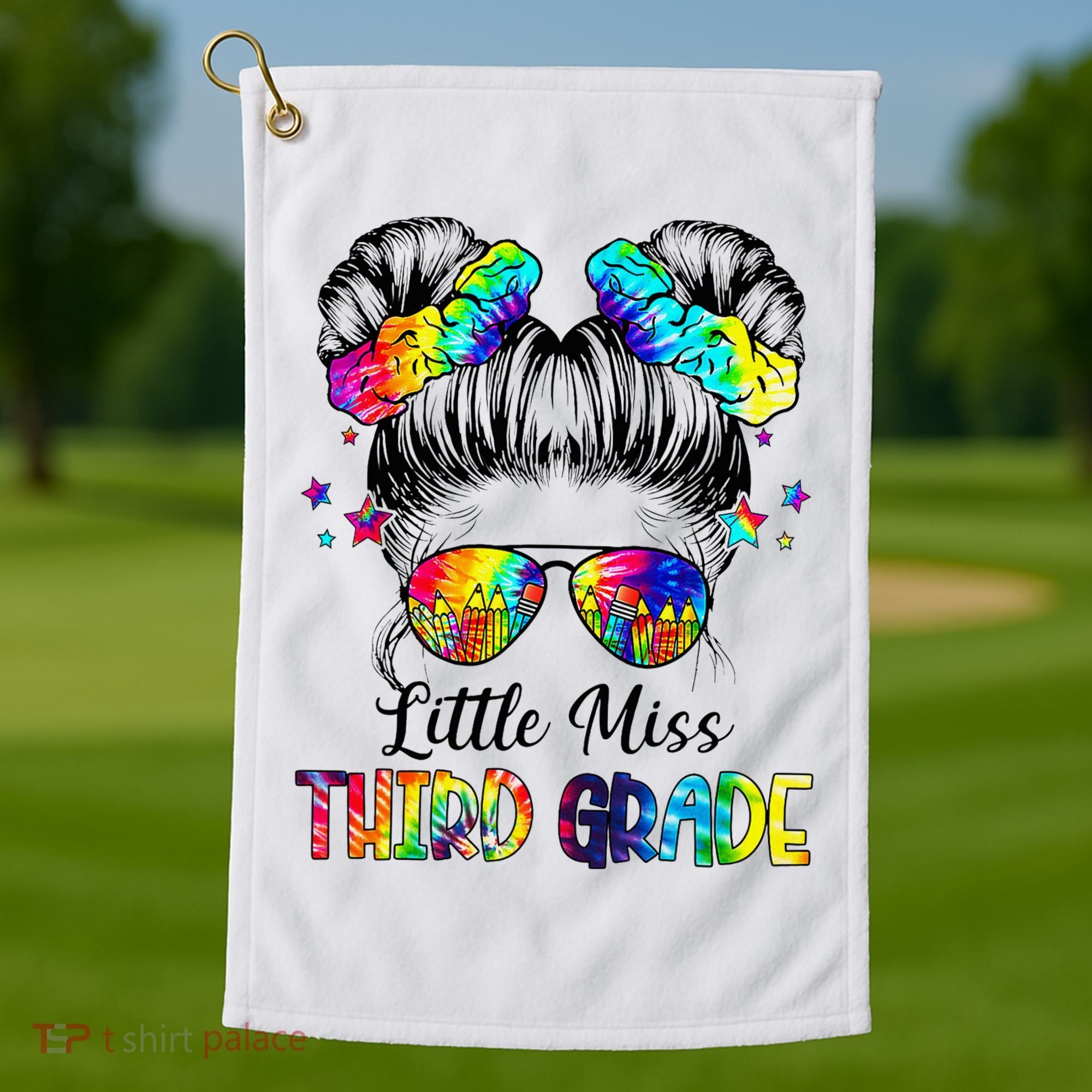 Little Miss Third Grade Messy Bun Back To School Golf Towel