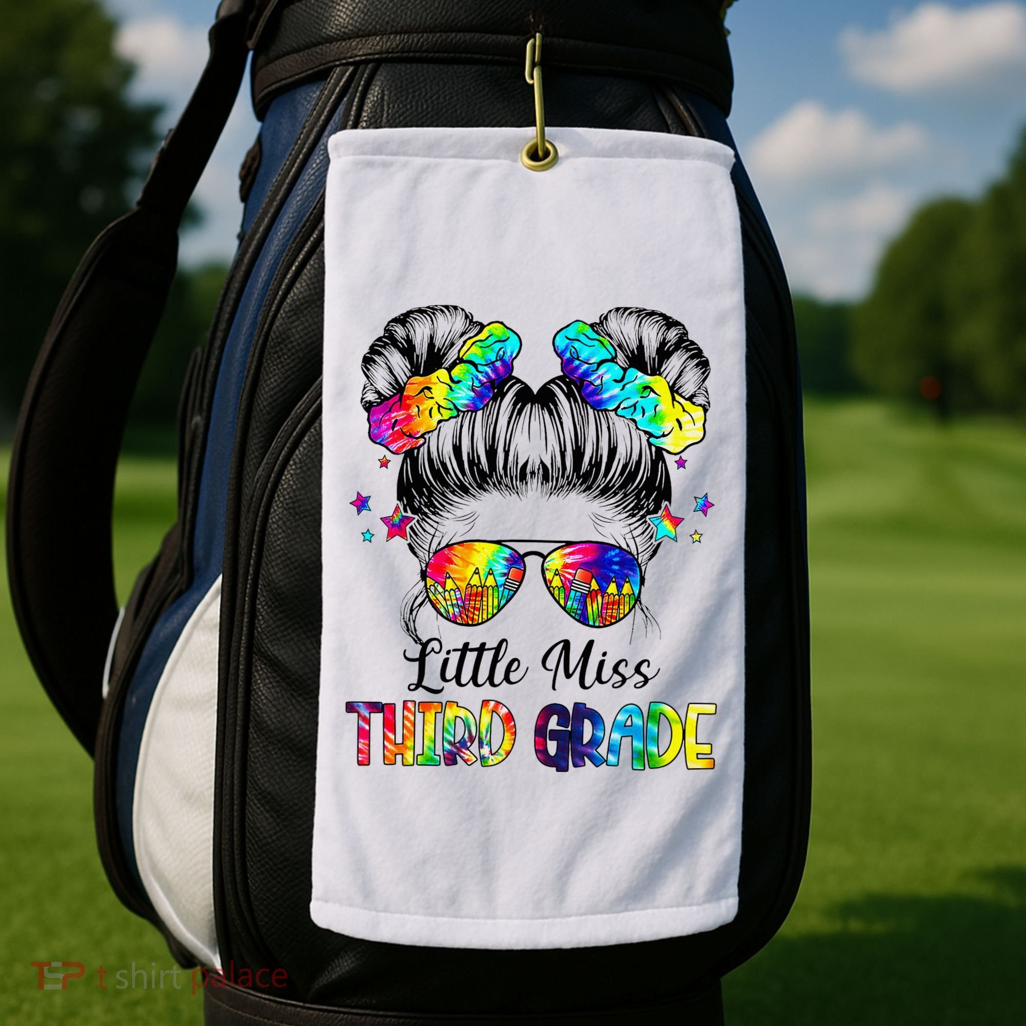 Little Miss Third Grade Messy Bun Back To School Golf Towel