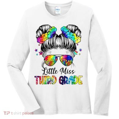 Little Miss Third Grade Messy Bun Back To School Women's Long Sleeve Shirt