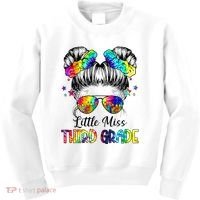 Little Miss Third Grade Messy Bun Back To School Kids Sweatshirt thumb 0