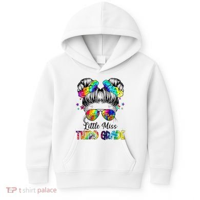 Little Miss Third Grade Messy Bun Back To School Kids Hoodie
