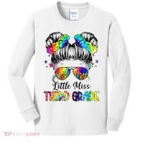 Little Miss Third Grade Messy Bun Back To School Kids Long Sleeve Shirt thumb 0