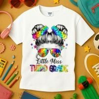 Little Miss Third Grade Messy Bun Back To School Kids T-Shirt thumb 3