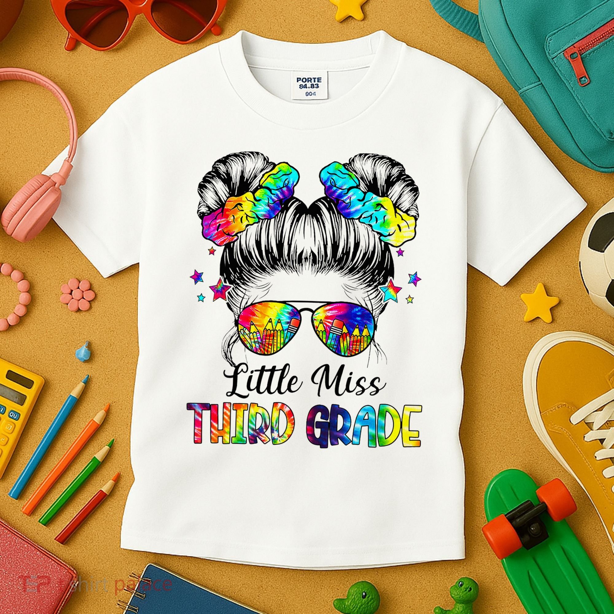 Little Miss Third Grade Messy Bun Back To School Kids T-Shirt