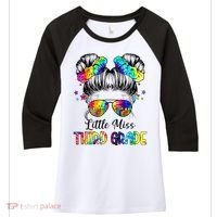 Little Miss Third Grade Messy Bun Back To School Women's Tri-Blend 3/4-Sleeve Raglan Shirt thumb 0