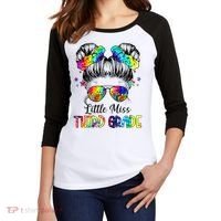 Little Miss Third Grade Messy Bun Back To School Women's Tri-Blend 3/4-Sleeve Raglan Shirt thumb 2