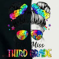 Little Miss Third Grade Messy Bun Back To School Women's Tri-Blend 3/4-Sleeve Raglan Shirt thumb 4
