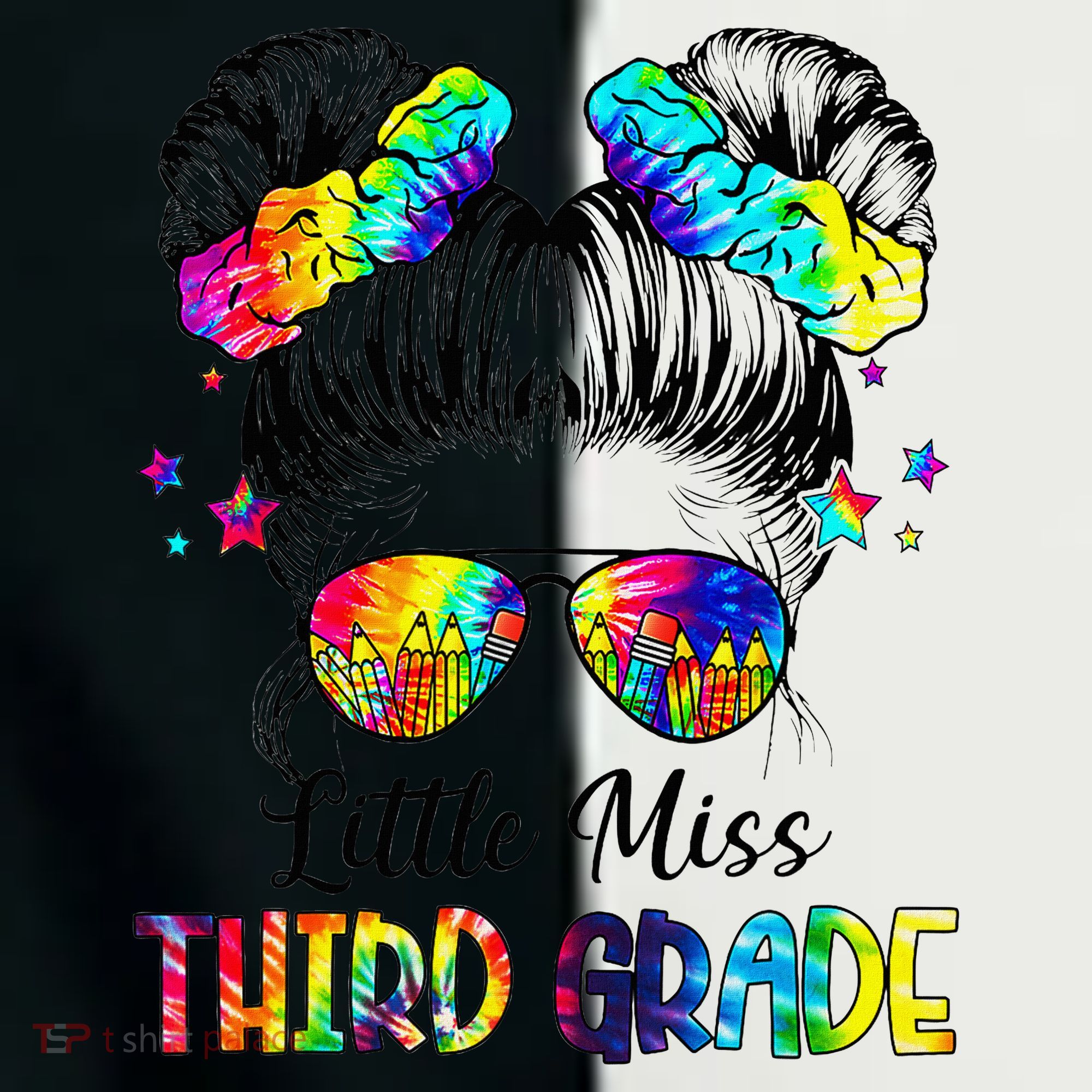 Little Miss Third Grade Messy Bun Back To School Women's Tri-Blend 3/4-Sleeve Raglan Shirt