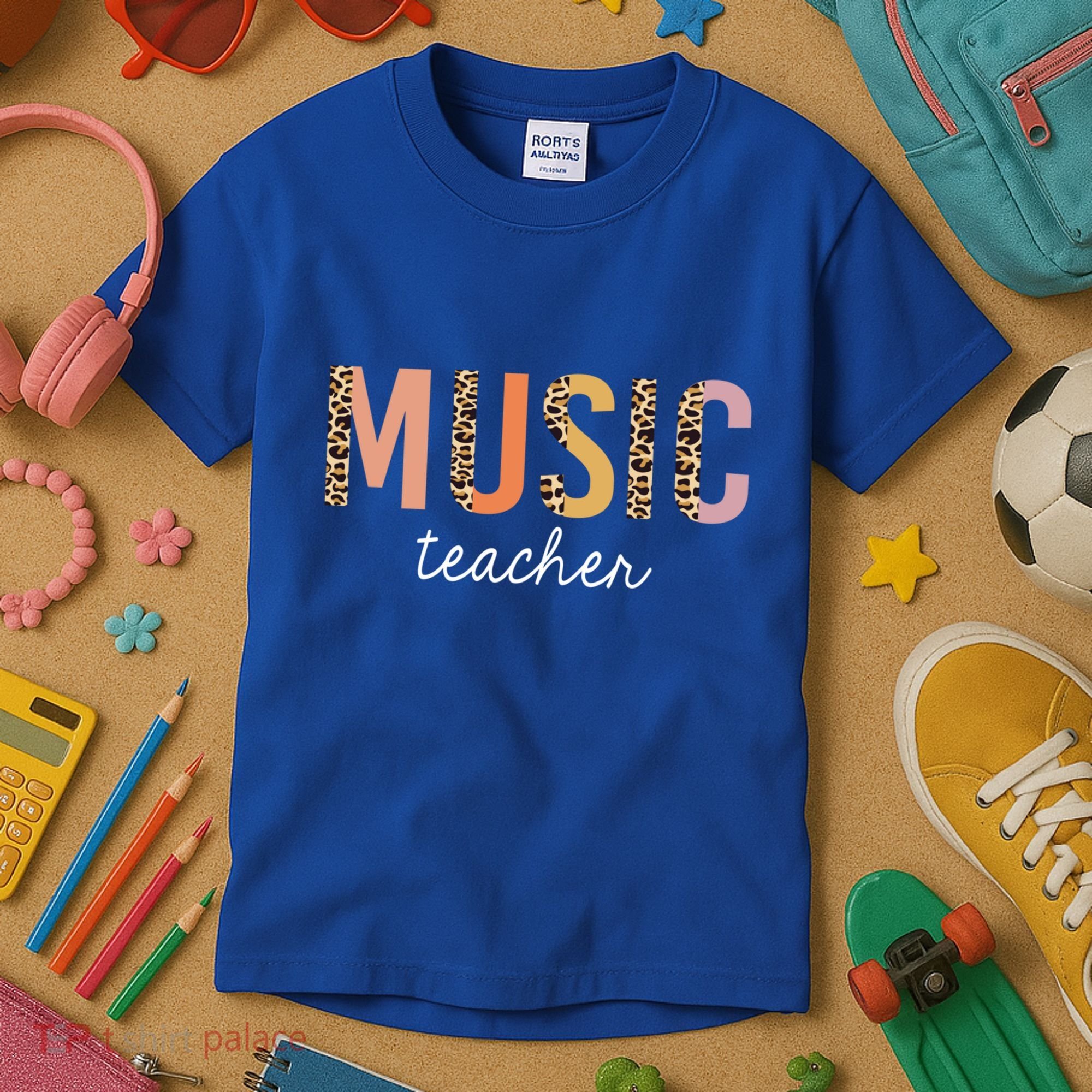 Leopard Music Teacher Cute Back To School Supplies Gift Kids T-Shirt