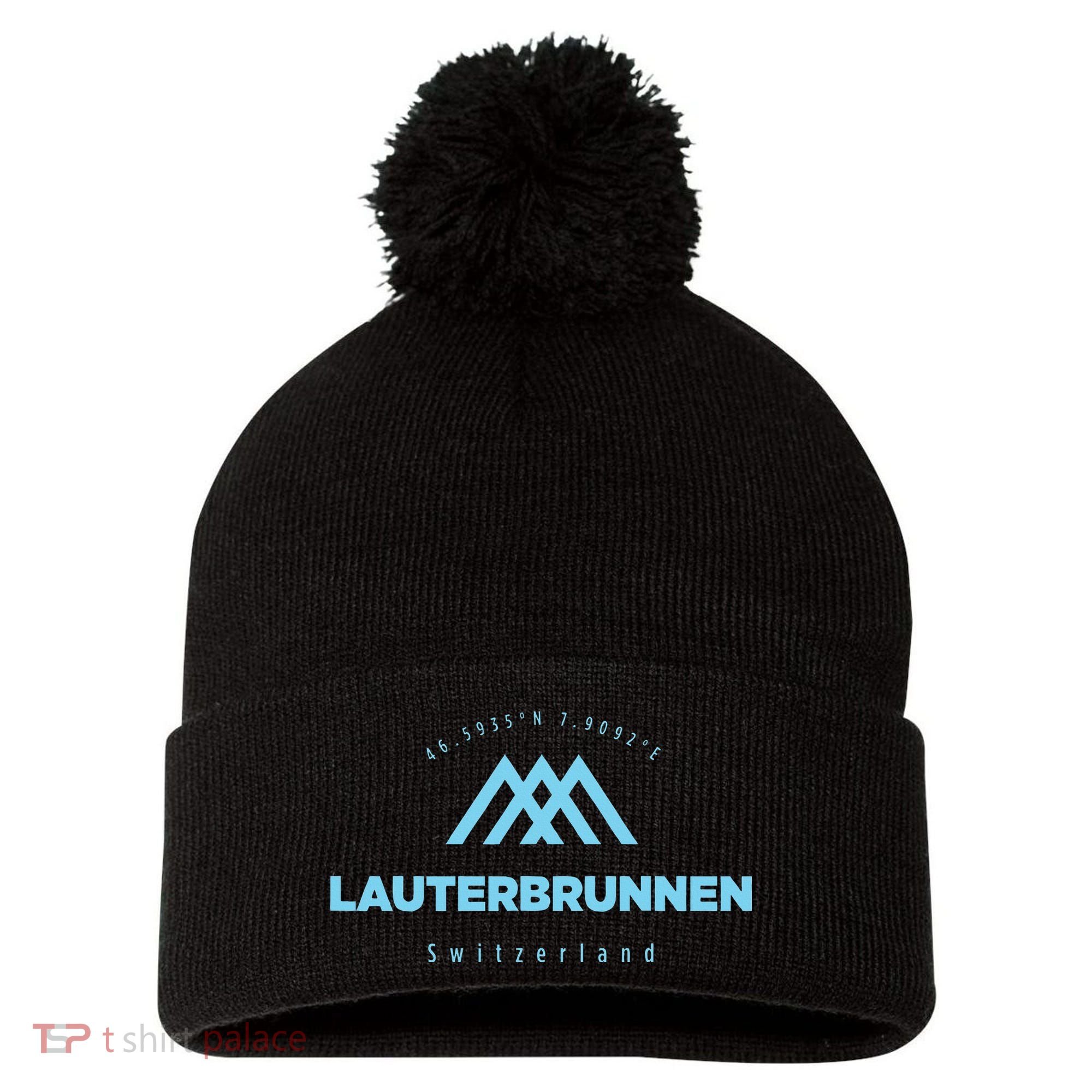Lauterbrunnen Mountain Vacation Skiing Switzerland Pom Pom 12in Knit Beanie