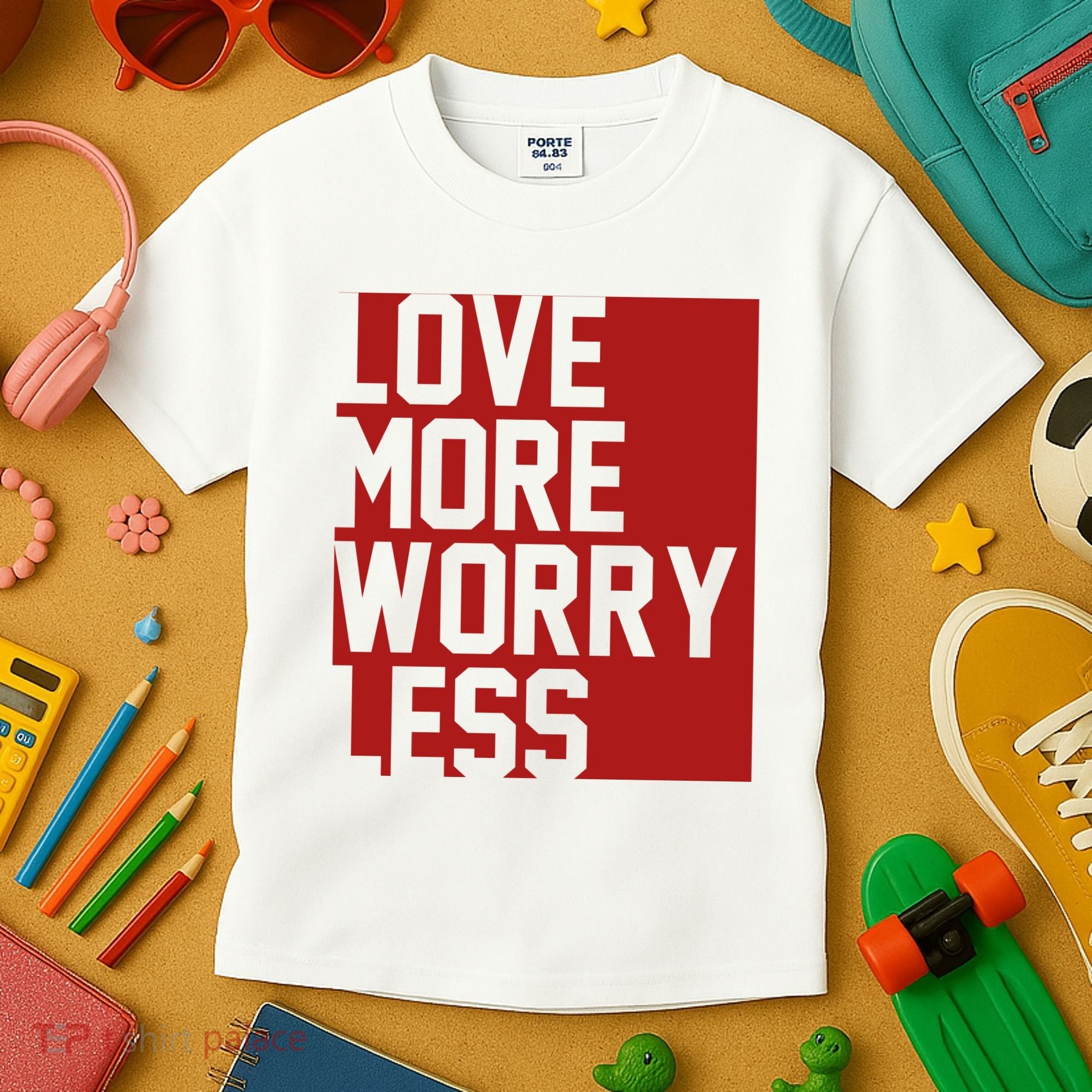 Love More Worry Less Quote Kids T-Shirt