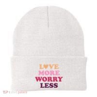 Love More Worry Less Inspiring Quote Beanie thumb 0