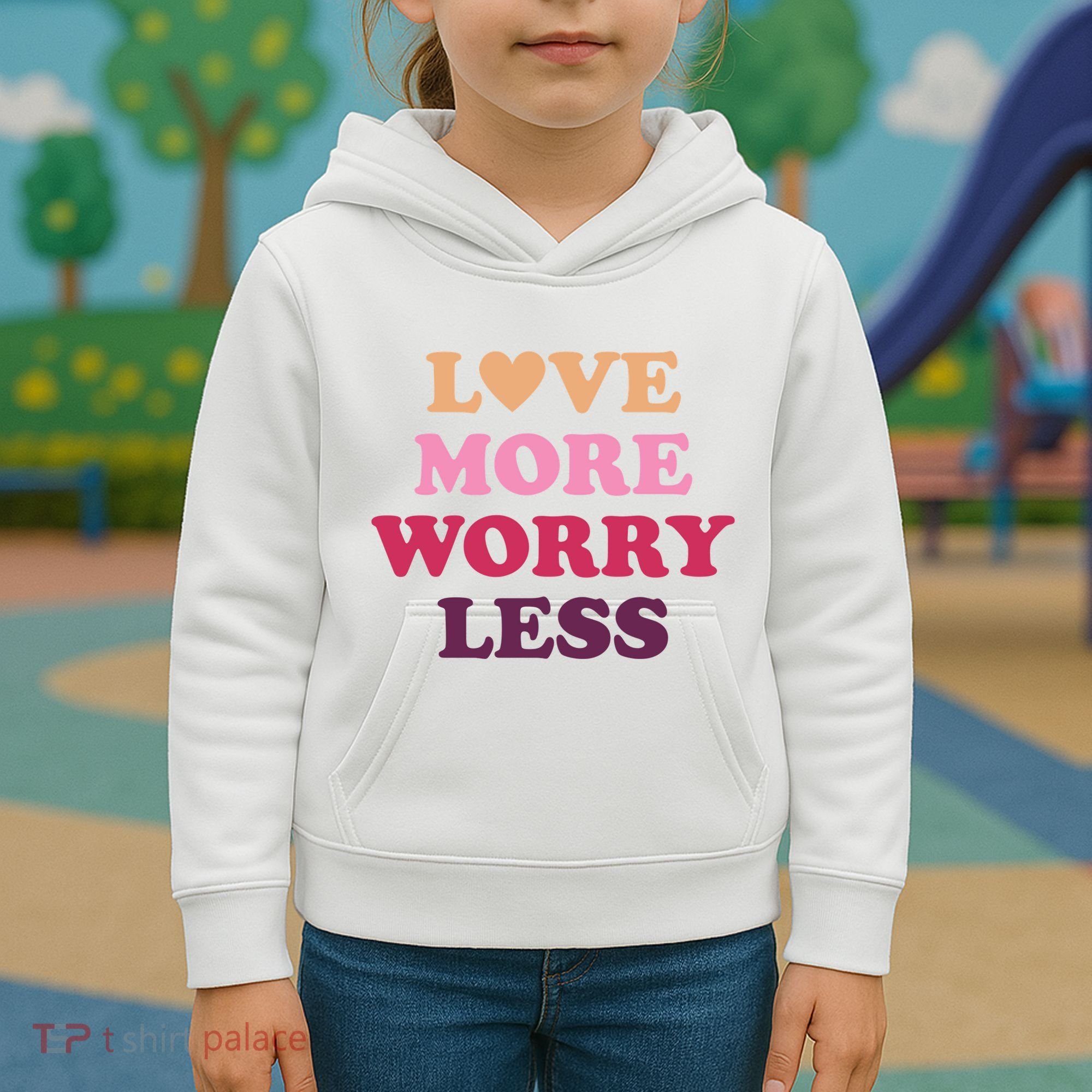 Love More Worry Less Inspiring Quote Kids Hoodie